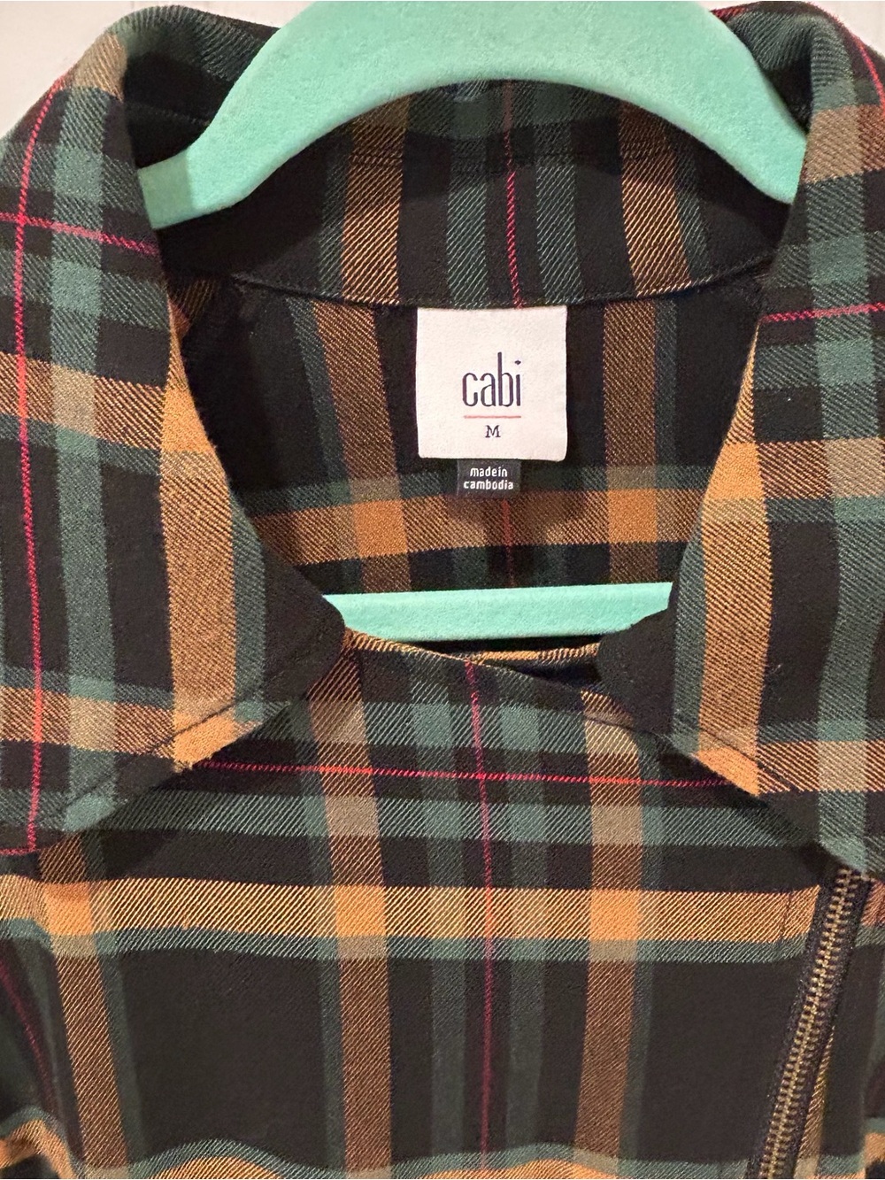 CAbi Moto Plaid Zip-Front Jacket in Black, Green, Gold Fall Brass Buttons M - Picture 3 of 13